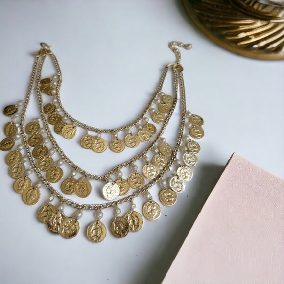 Vintage Gold Medallion Pearl Bib Necklace from Japan - Picture 1 of 10